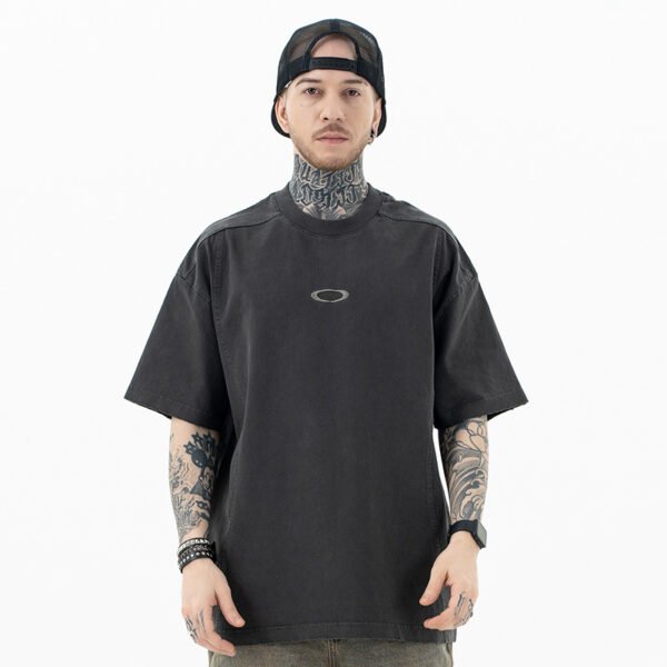 Men's T - shirt_ Embroidered, Thick, American  style, Washed and Distressed Short  sleeved T shirt