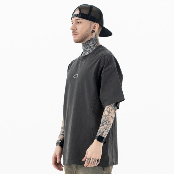 Men's T - shirt_ Embroidered, Thick, American  style, Washed and Distressed Short  sleeved T shirt