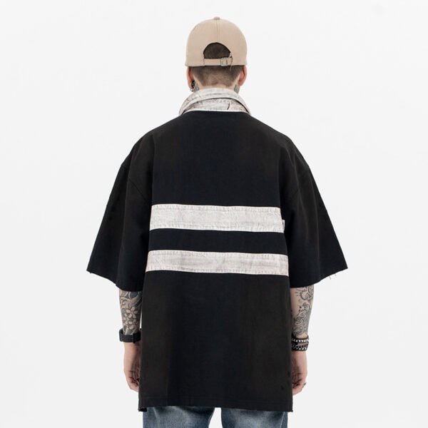 Distressed polo dirty - dyed lapel double - layer short - sleeved T - shirt loose - fitting
