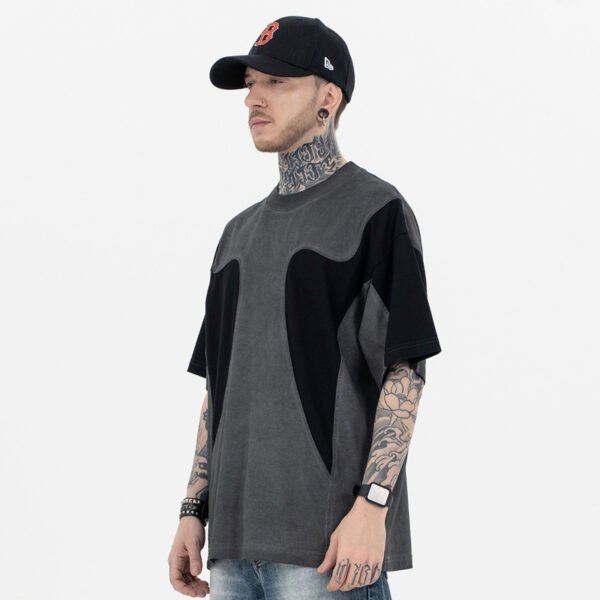 American - style simple, distressed, embroidered and spliced high - street short - sleeved T