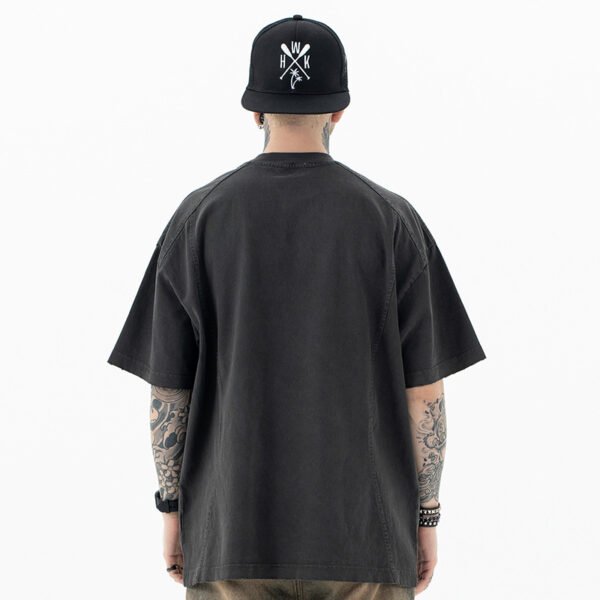 Men's T - shirt_ Embroidered, Thick, American  style, Washed and Distressed Short  sleeved T shirt