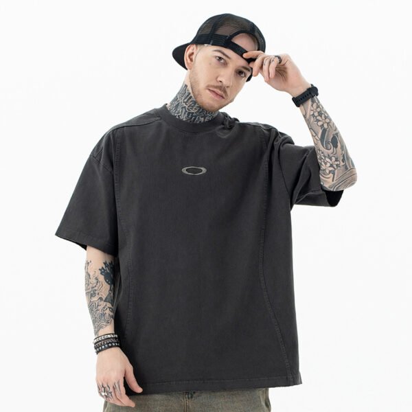 Men's T - shirt_ Embroidered, Thick, American  style, Washed and Distressed Short  sleeved T shirt