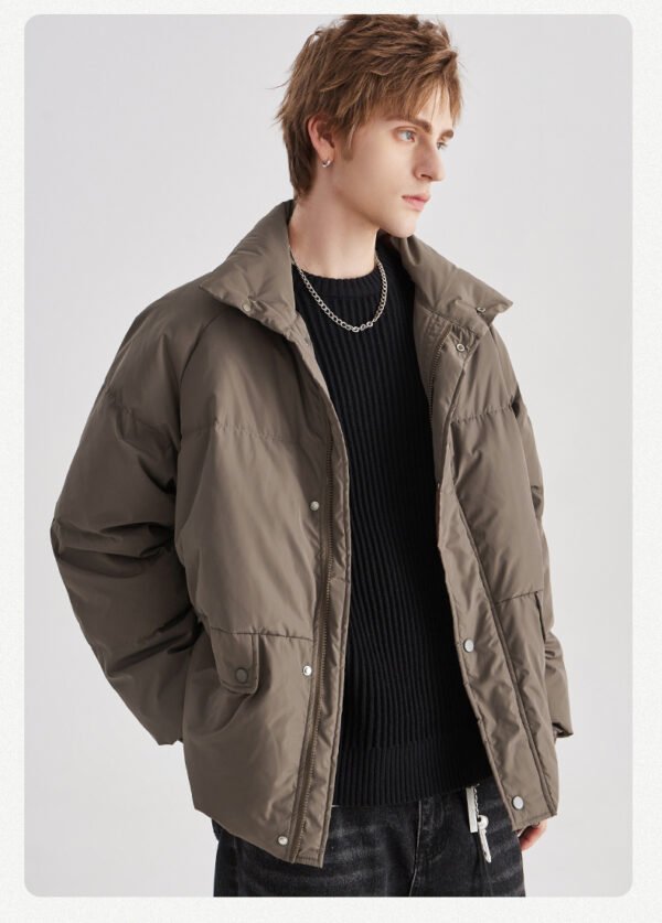 Men's Winter White Duck Down Mid - long Loose Casual Standing - collar Jacket Coat