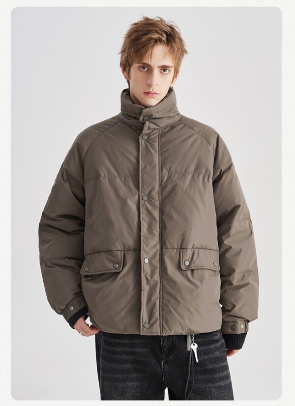 Men's Winter White Duck Down Mid - long Loose Casual Standing - collar Jacket Coat